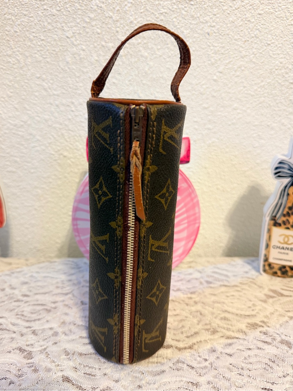 Louis Vuitton Monogram Canvas Cylinder Pouch in Brown and Tan